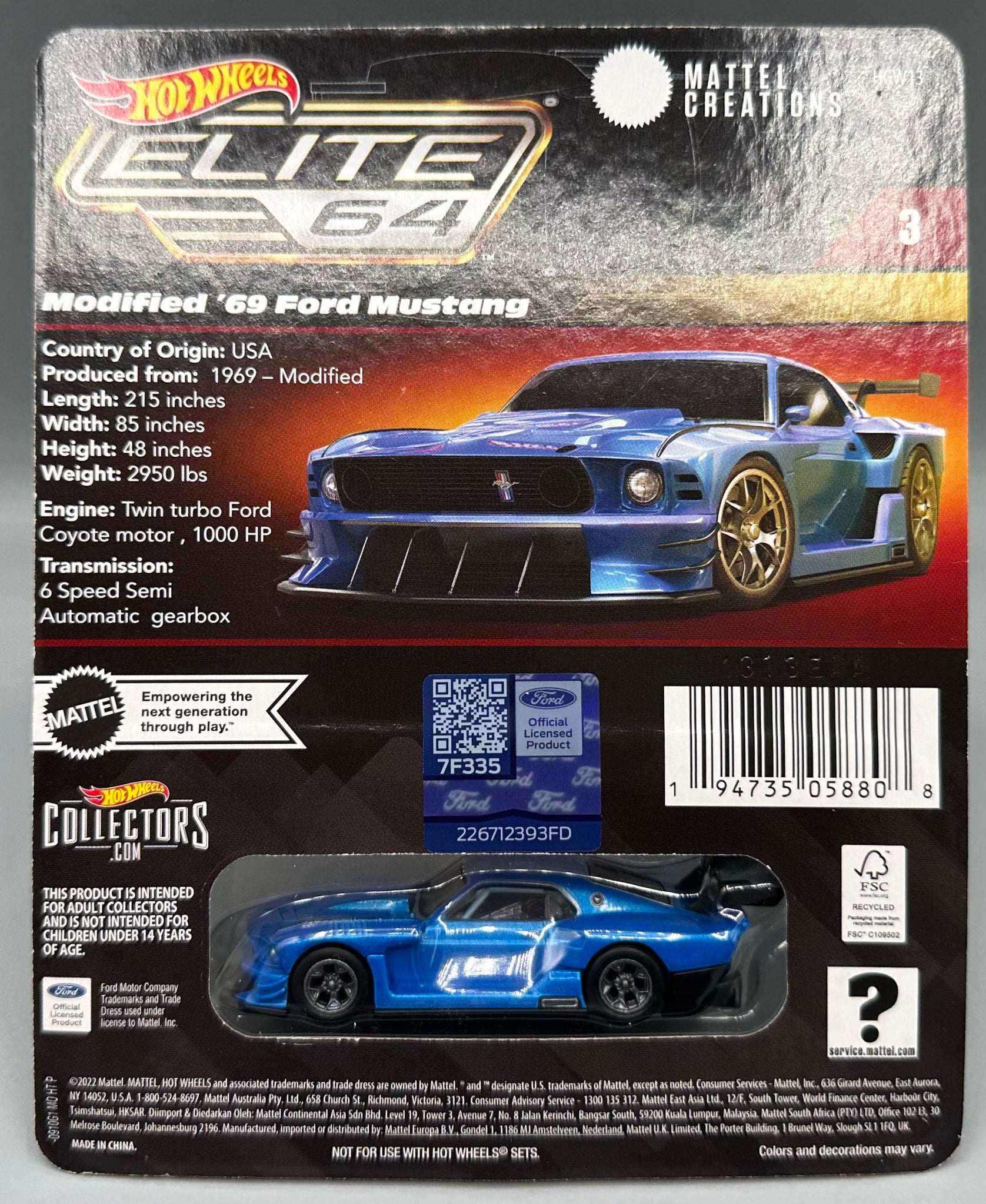 Hot Wheels Elite 64 Modified '69 Ford Mustang